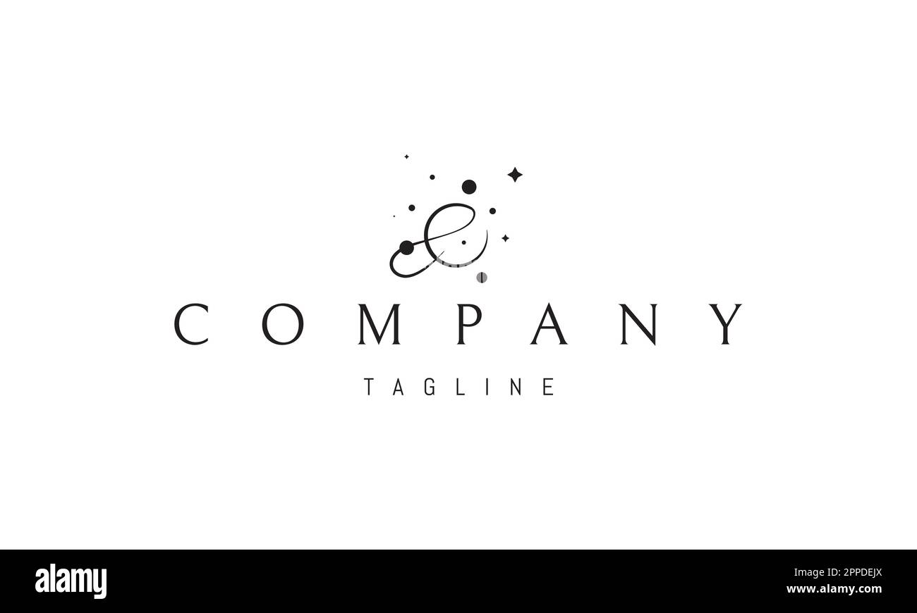 Logo vectoriel sur lequel une image abstraite d'une planète avec une orbite sous la forme de la lettre E. Illustration de Vecteur