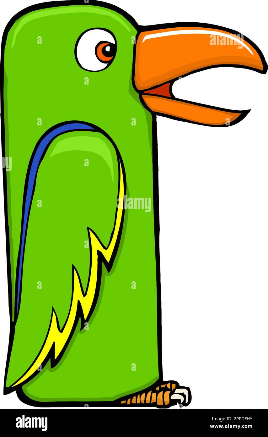 perroquet vert drôle avec grand bec ouvert Illustration de Vecteur
