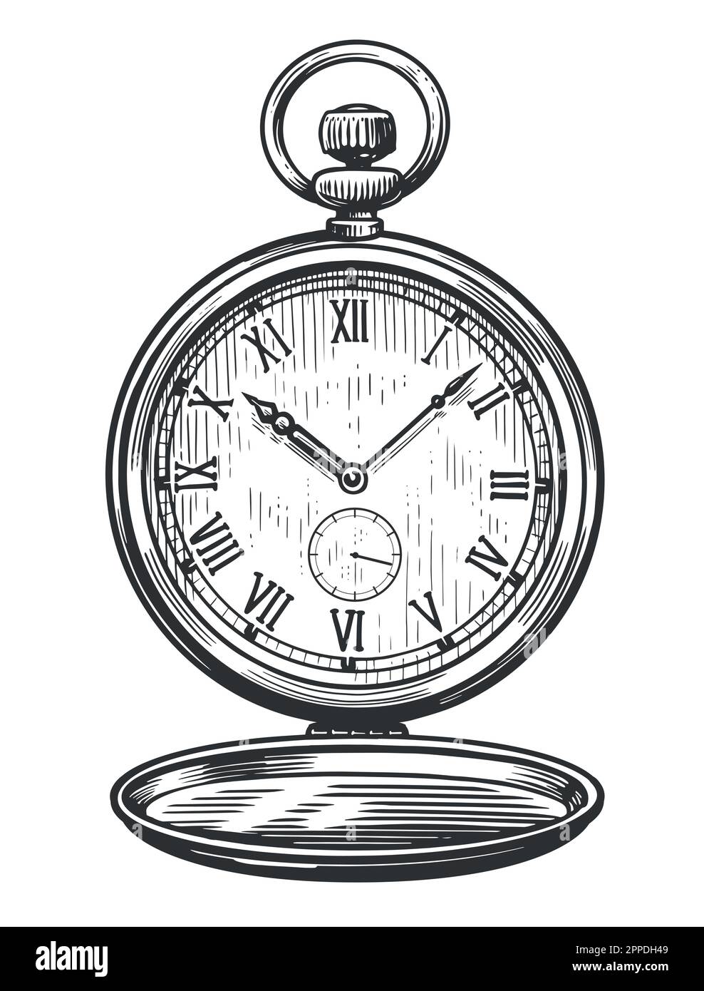 Montre de poche mécanique classique. Ancienne horloge. Illustration vectorielle d'esquisse vintage Illustration de Vecteur