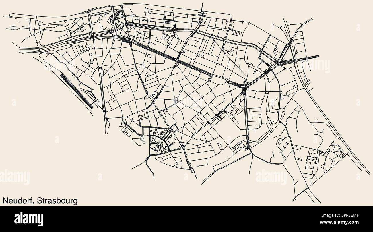 Carte des rues du QUARTIER NEUDORF, STRASBOURG Image Vectorielle Stock