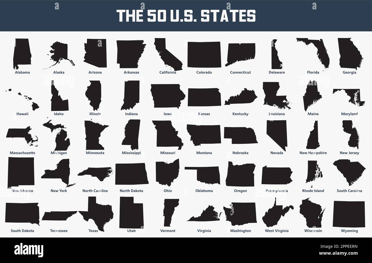 Ensemble de cartes des États-Unis avec ses 50 États. Illustration de Vecteur
