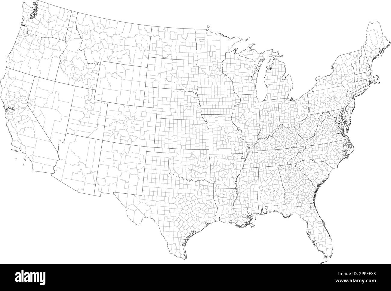 Carte très détaillée des Etats-Unis, avec chaque comté. Illustration de Vecteur