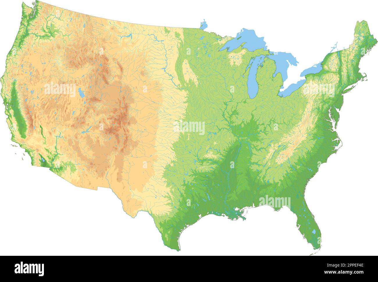 Carte des etats unis avec fleuves Banque d