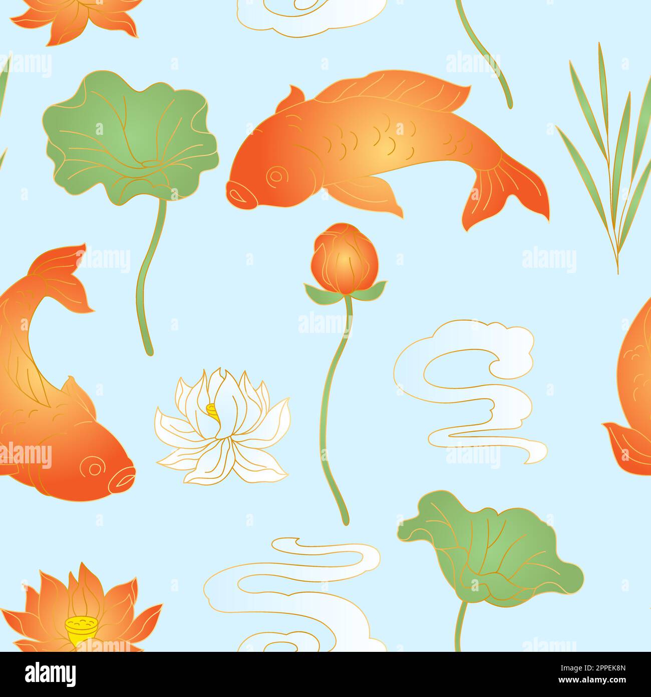 Motif de poisson et de lotus oriental. Arrière-plan traditionnel chinois et japonais. Illustration de Vecteur