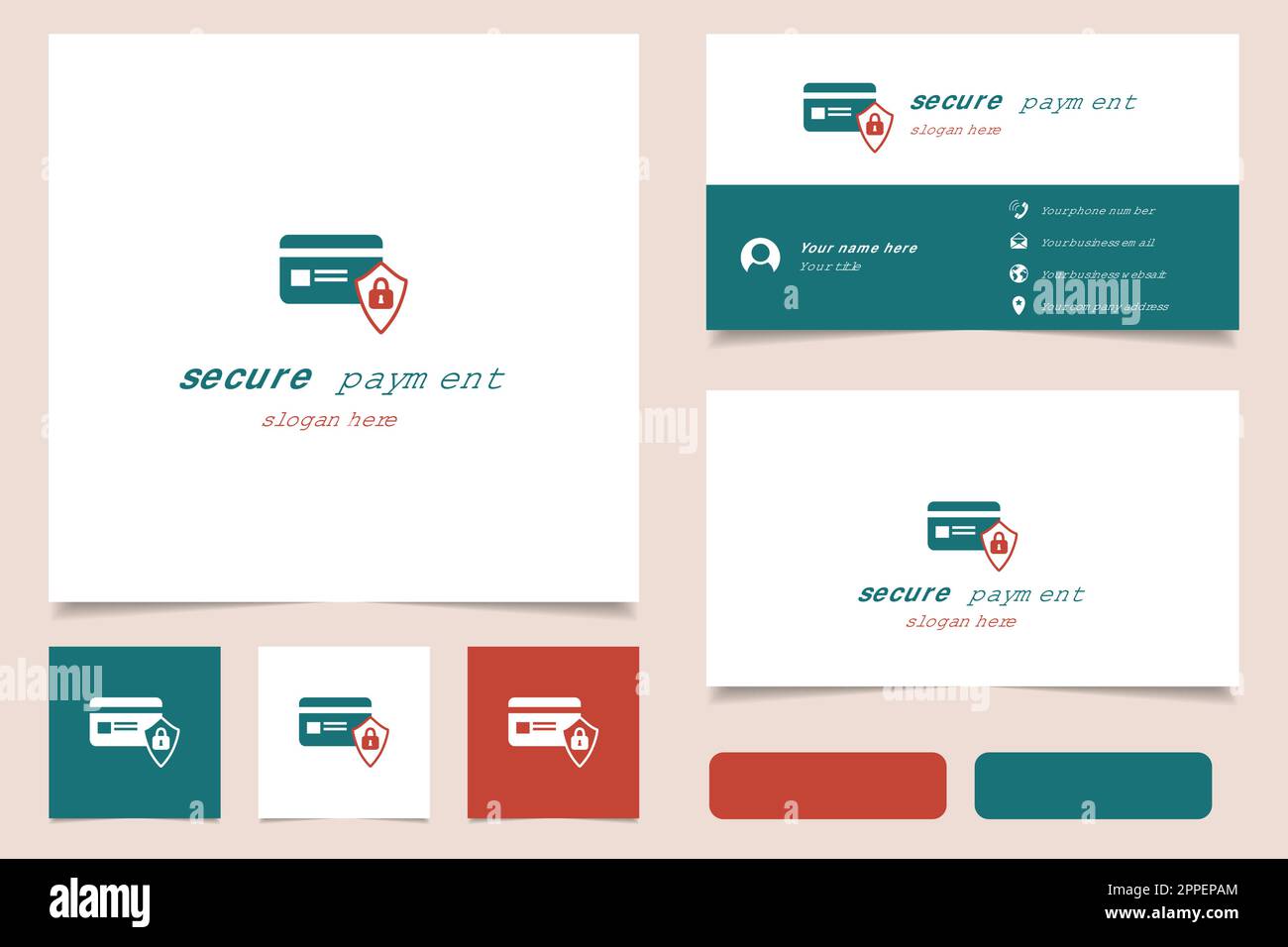 Logo de paiement sécurisé avec texte modifiable. Modèle de livre de marque et de carte de visite. Illustration de Vecteur