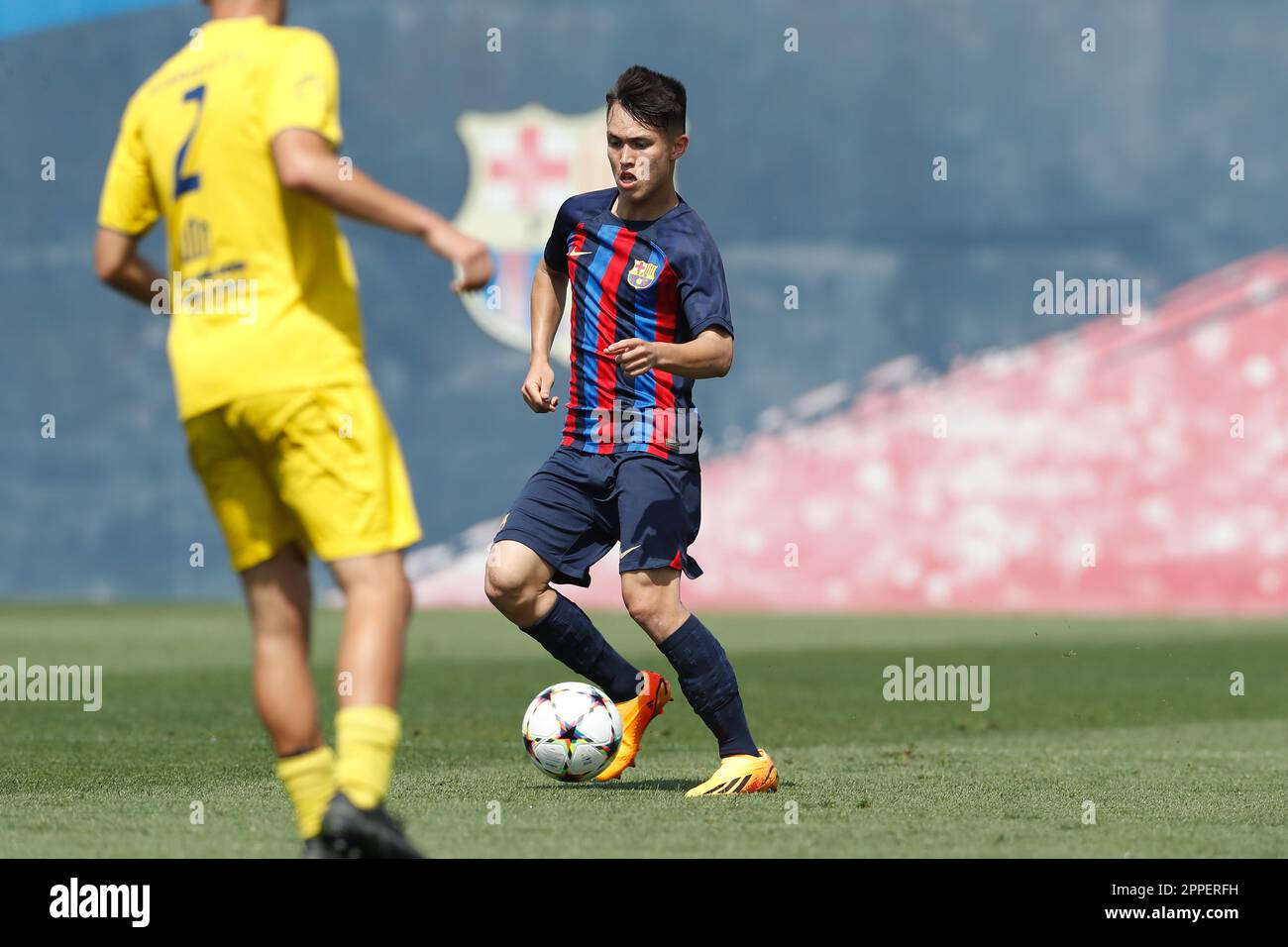 Niko Takahashi Cendagorta (Barcelone), 23 AVRIL 2023 - football : Espagnol 'Liga Nacional Juvenil' Group 7 match entre le FC Barcelona Juvenil B 2-1 Club Escola de Futbol Gava A au Camp de Futbol Ciutat Espotiva Joan Gamper à Barcelone, Espagne. (Photo de Mutsu Kawamori/AFLO) Banque D'Images