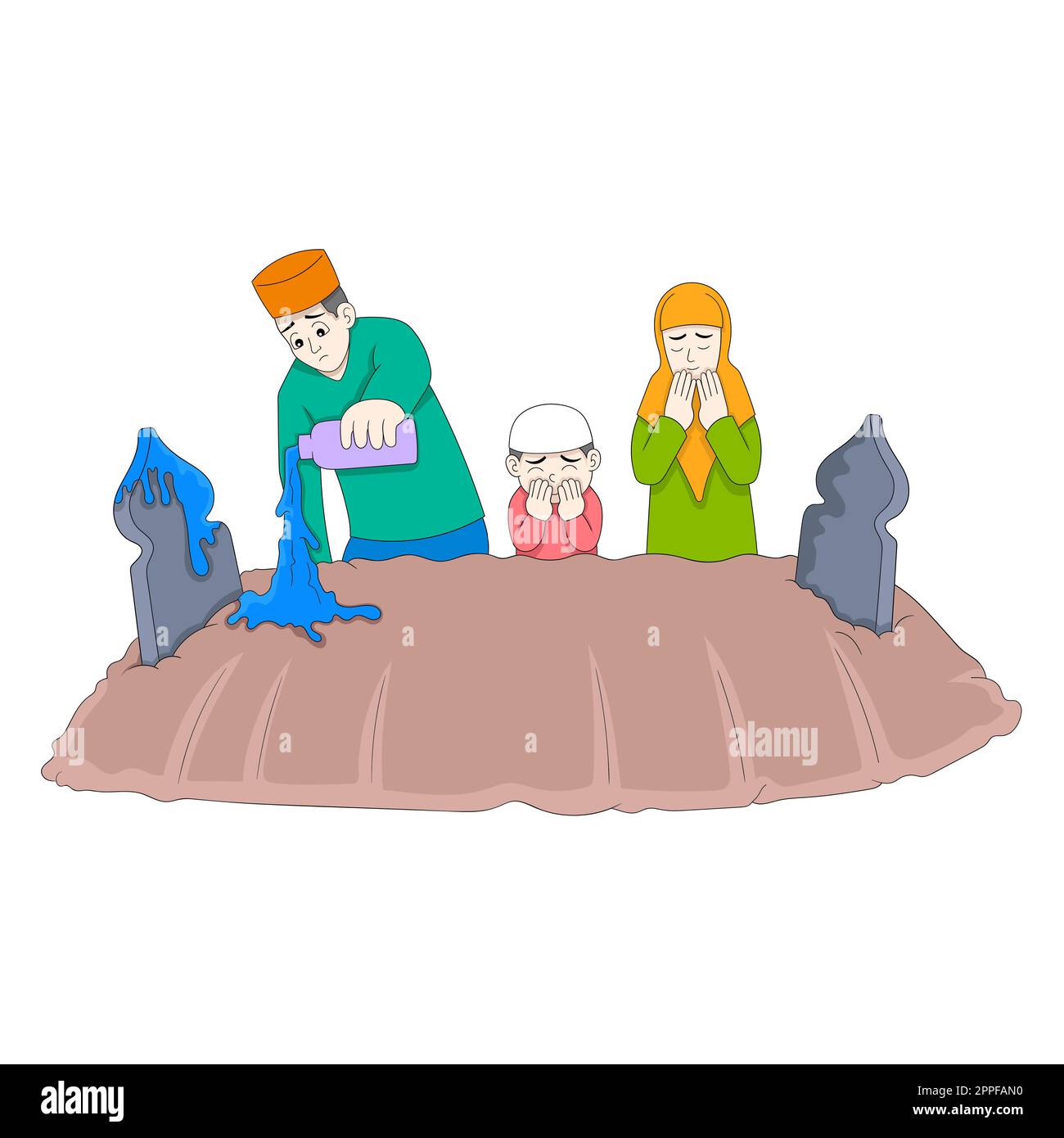 la famille musulmane visite la tombe Illustration de Vecteur