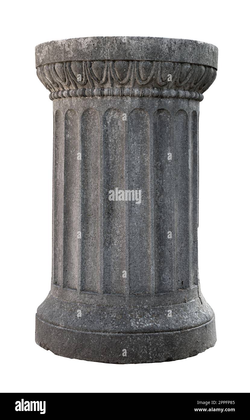 petite colonne de pilier en pierre antique architecturale avec piédestal isolé sur fond blanc Banque D'Images
