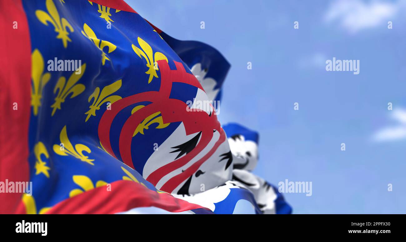 Drapeau du pays de la Loire agitant dans le vent par temps clair Banque D'Images