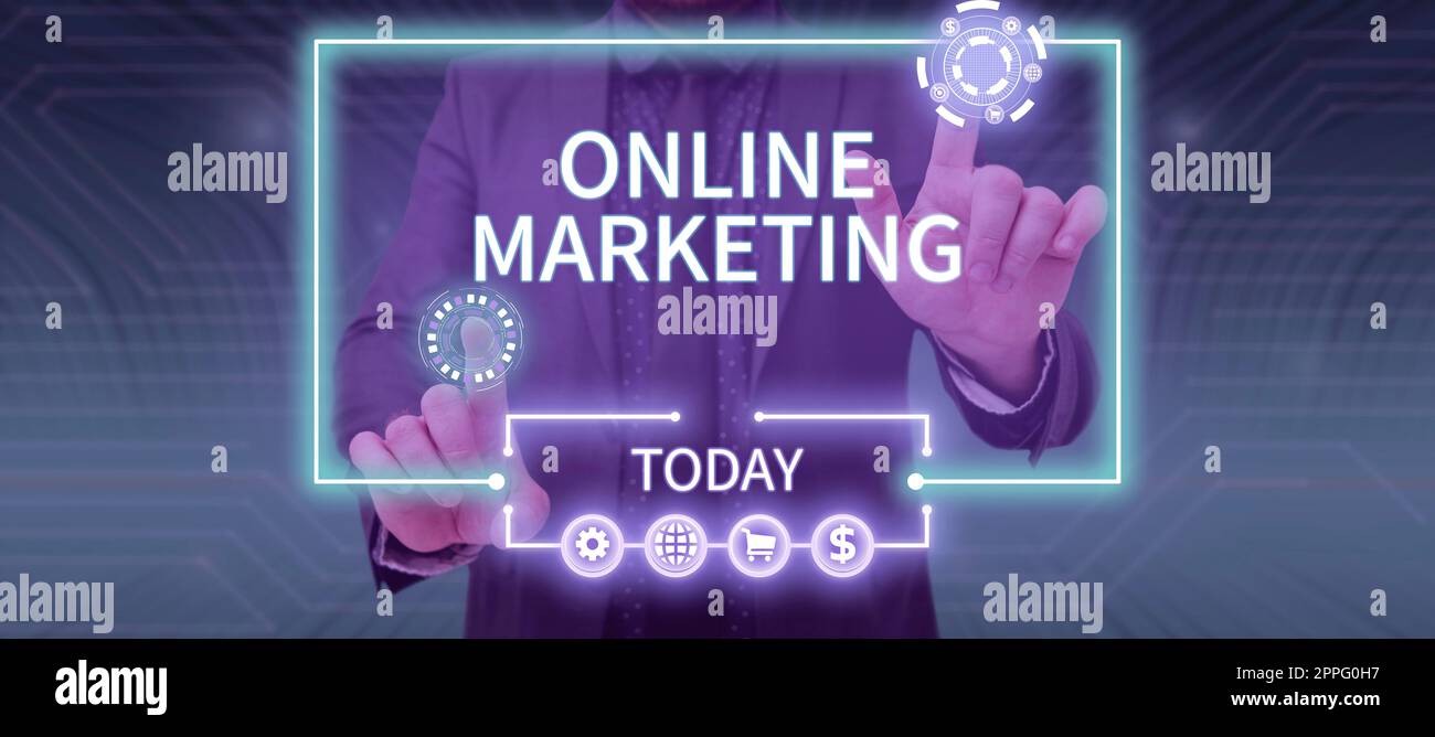 Rédaction affichant du texte Marketing en ligne. Pratique de présentation commerciale consistant à exploiter les canaux Web pour diffuser un message Banque D'Images