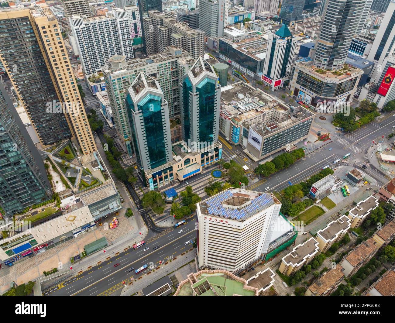 Shenzhen, Chine, 21 janvier 2022: Vue de dessus de la ville de Shenzhen, district de Futian Banque D'Images