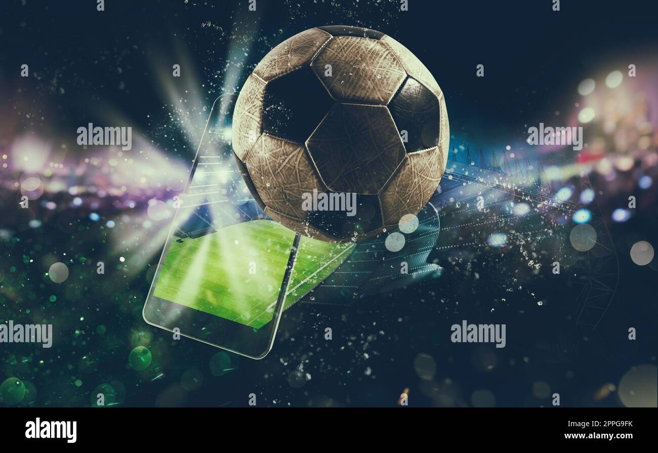Regardez un événement sportif en direct sur votre appareil mobile. Parier sur des matchs de football Banque D'Images