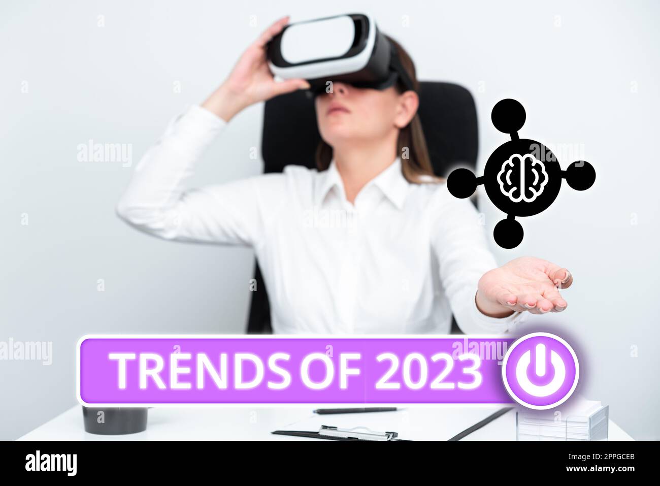 Affiche affichant les tendances de 2023. Aperçu des affaires ce qui est célèbre pour une courte période de temps dans l'année en cours Banque D'Images