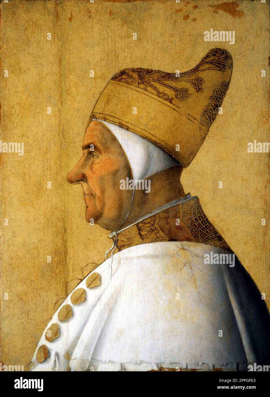 Italie / Venise: Giovanni Mocenigo (1408 - 4 novembre 1485), Doge de Venise (1478-1485). Tempera sur tableau par Gentile Bellini (1429-1507), c. 1478-1479. Giovanni Mocenigo était le Doge de Venise (r. 1478-1485), originaire d'une famille très distinguée. Son frère, Pietro Mocenigo, avait servi comme doge avant lui. Il a combattu en mer contre le sultan ottoman Mehmed II et sur terre contre Ercole I d'Este, duc de Ferrara, dont il a repris Rovigo et la Pologne. Son dogaressa était Taddea Michiel (d. 1479), qui fut le dernier dogaressa à être couronné à Venise jusqu'à Zilia Dandolo en 1557. Banque D'Images