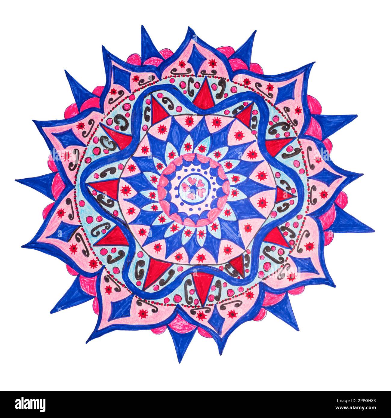 Motif mandala décoratif coloré dessiné à la main Banque D'Images