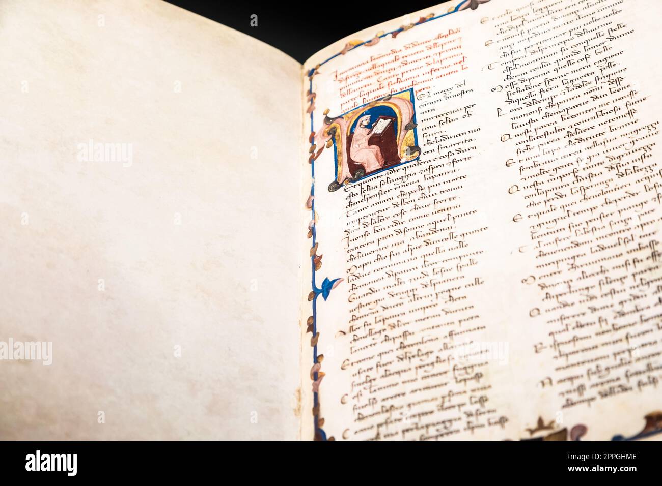Feuille de manuscrit antique de Dante Divine Comedy. Banque D'Images
