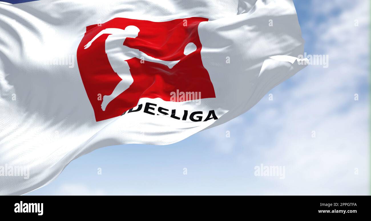 Gros plan du drapeau de la Bundesliga ondulant dans le vent Banque D'Images