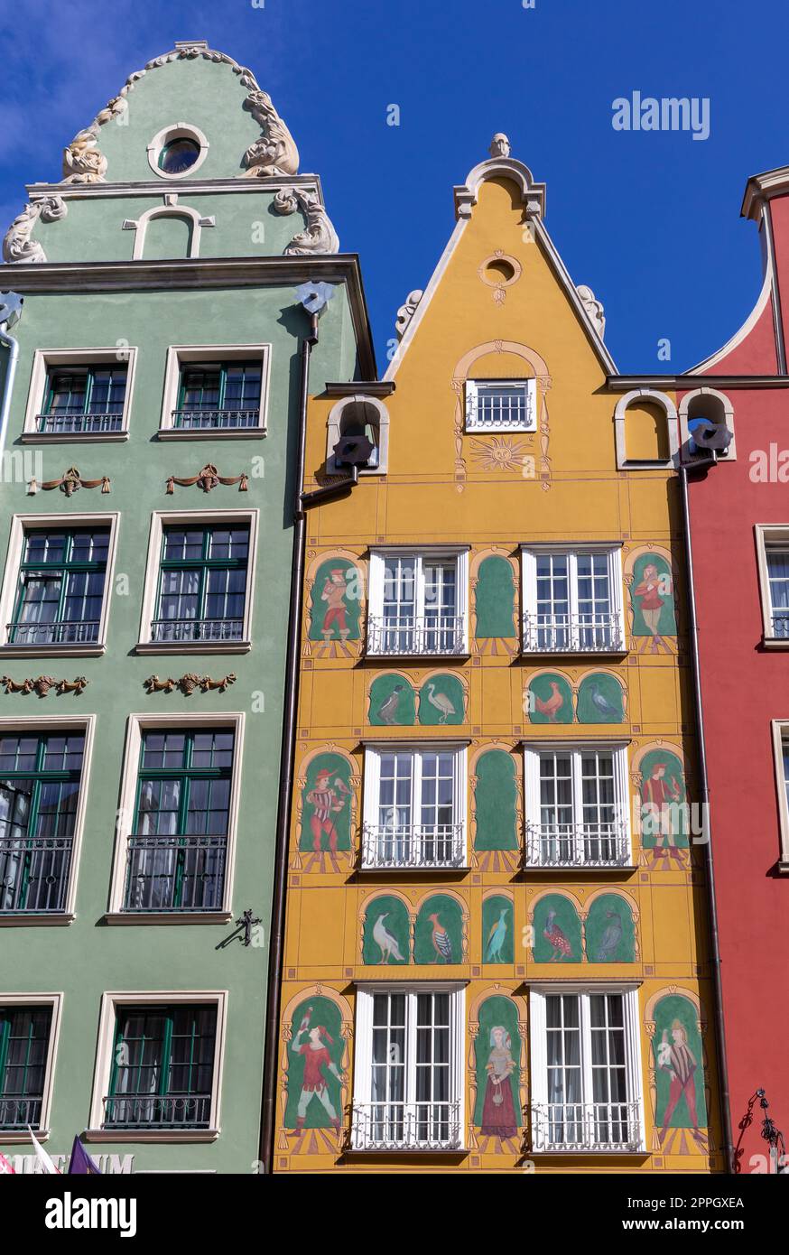 Les façades des maisons patriciennes de GdaÅ„sk restaurées à long Lane Banque D'Images