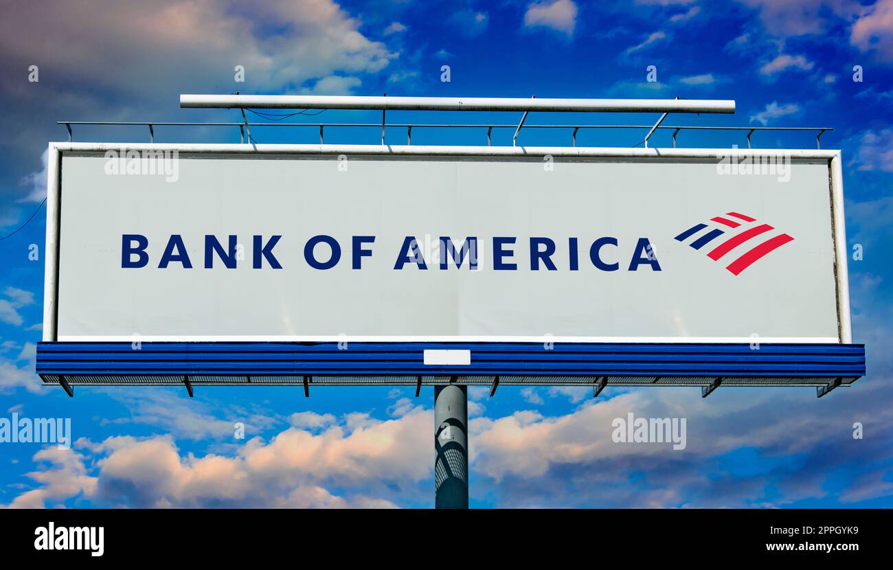 Panneau publicitaire affichant le logo de Bank of America Banque D'Images
