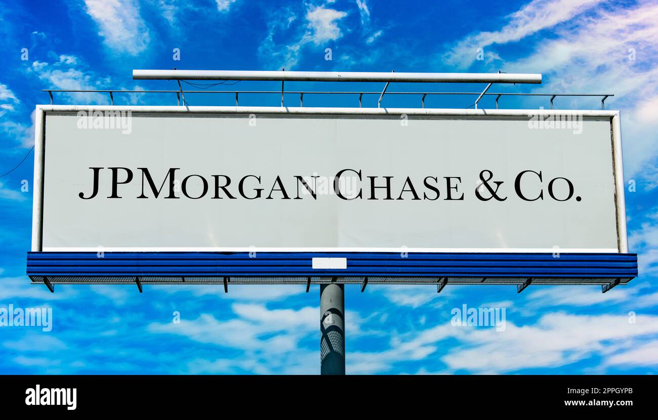 Panneau publicitaire affichant le logo de JPMorgan Chase & Co. Banque D'Images