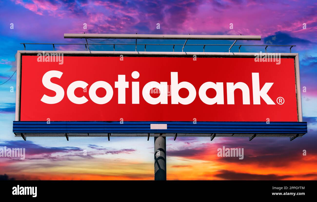 Panneau publicitaire affichant le logo de la Banque Scotia Banque D'Images