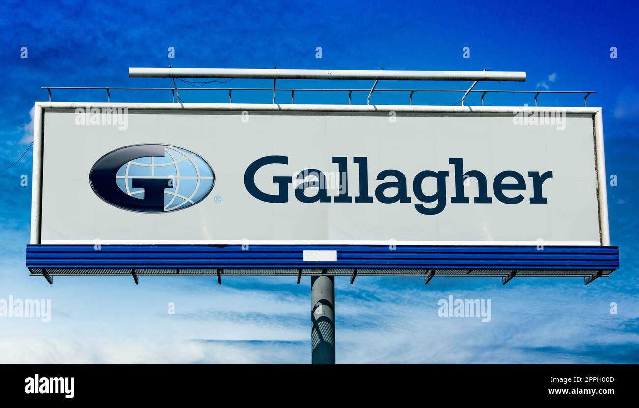 Panneau publicitaire affichant le logo d'Arthur J. Gallagher Banque D'Images