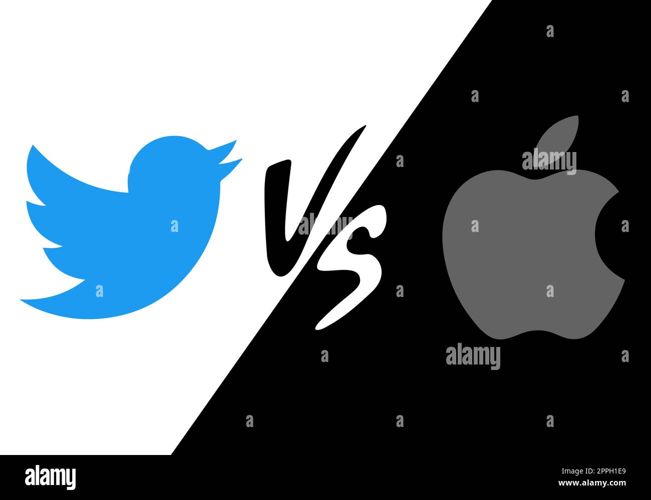 Kiev, Ukraine - 29 novembre 2022 Apple vs Twitter concept bannière sur la rupture des relations entre les entreprises. Supprimer le réseau social de l'App Store à travers Elon Musk sa critique. Banque D'Images