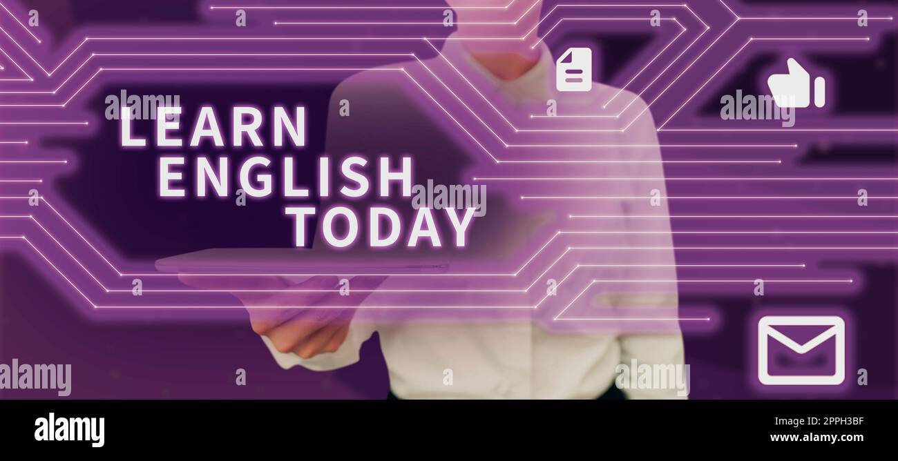 Écrire afficher du texte apprendre l'anglais aujourd'hui. Mot écrit sur gain ou acquérir la connaissance et la compétence de la langue anglaise Banque D'Images