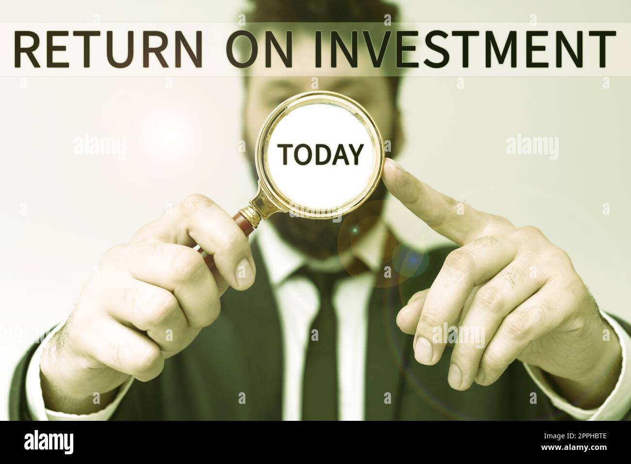 Légende présentant le retour sur investissement. Photo conceptuelle examinant un rapport financier ou une analyse du risque de placement Banque D'Images