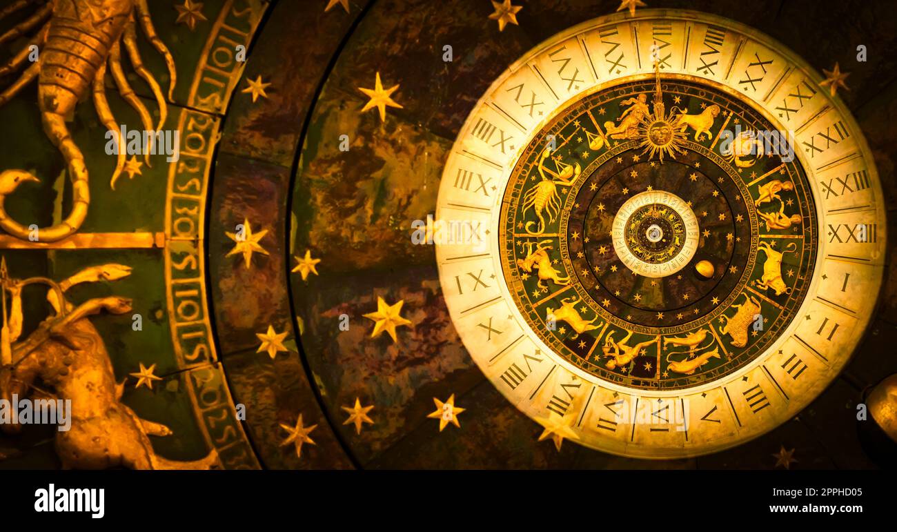 Signes du zodiaque arrière-plan de l'horoscope. Concept de fantaisie et de mystère Banque D'Images