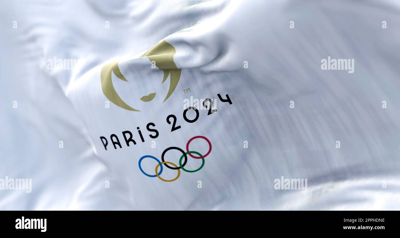 Paris, FR, octobre 2022 vue rapprochée du drapeau des Jeux Olympiques