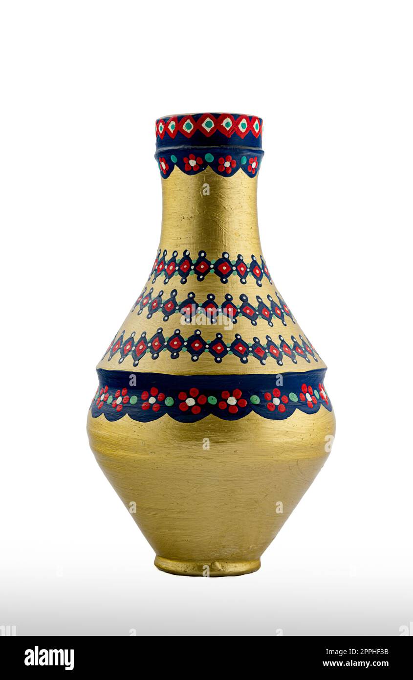 Récipient en poterie égyptienne dorée Banque D'Images