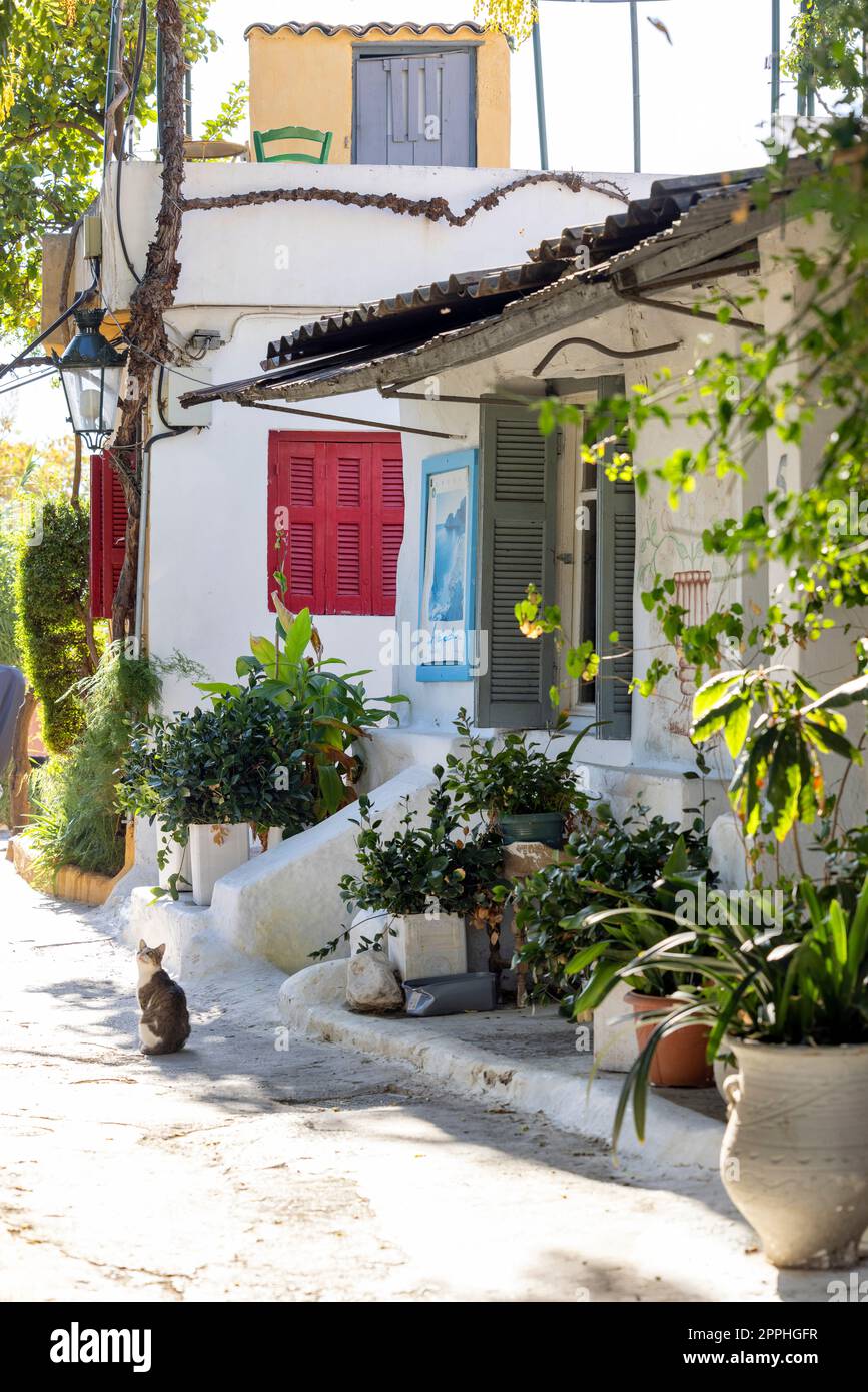Anafiotika, pittoresque petit quartier d'Athènes, partie de l'ancien quartier historique Plaka, rues étroites, Athènes, Grèce. Banque D'Images