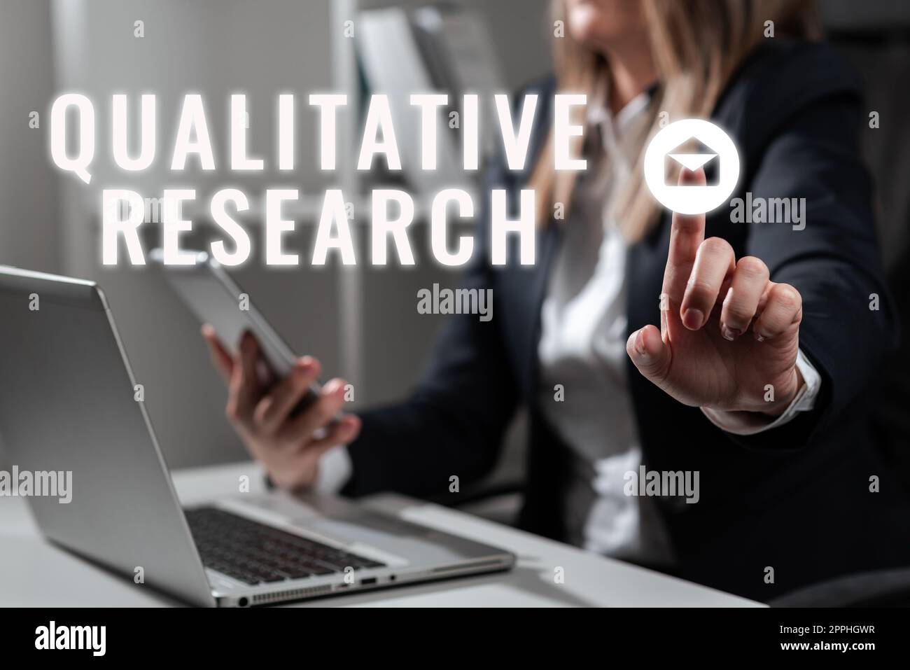 Légende de texte présentant la recherche qualitative. Concept signifie certifié pour effectuer un travail compétent expérimenté Banque D'Images