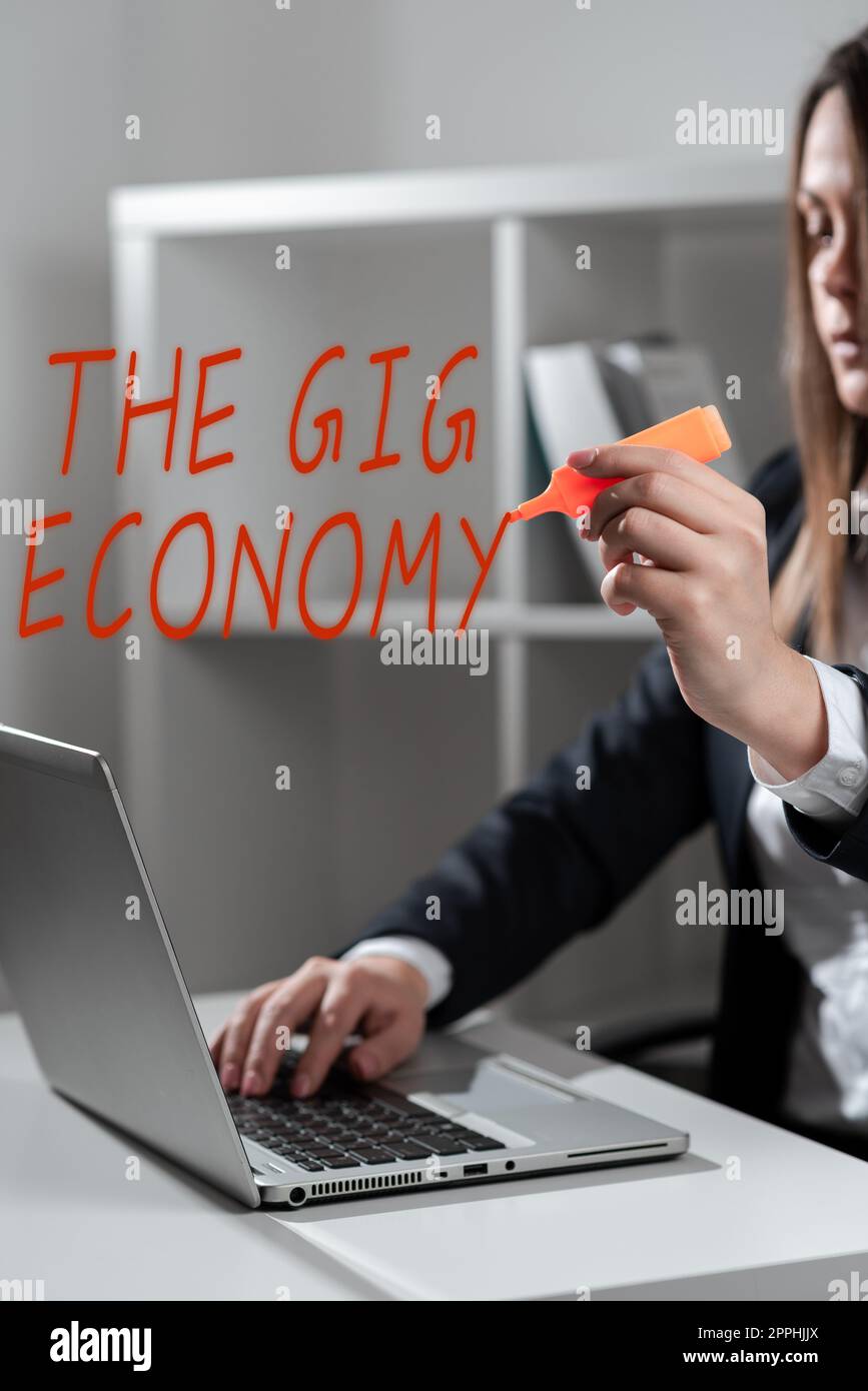 Affiche la Gig Economy. Internet concept marché des contrats à court terme travail indépendant temporaire Banque D'Images