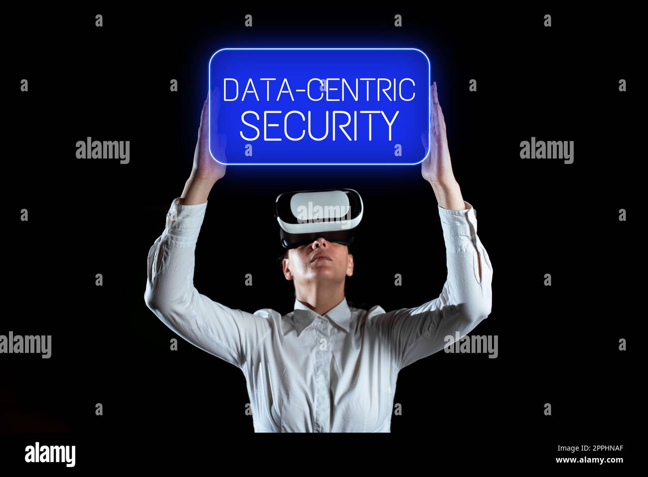 Légende présentant la sécurité centrée sur les données. Le mot écrit sur implique les valeurs extraites de la base de données par le Web Banque D'Images