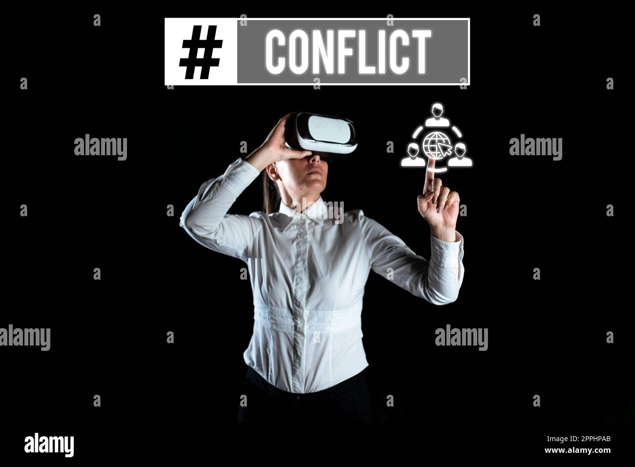 Conflit d'affichage conceptuel. Approche commerciale en désaccord avec quelqu'un sur les objectifs ou les objectifs Banque D'Images