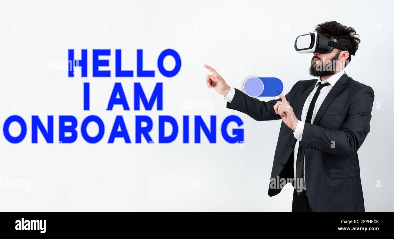 Affiche manuscrite Hello I Am Onboarding. Idée d'entreprise action processus d'intégration d'un nouvel employé dans une organisation Banque D'Images