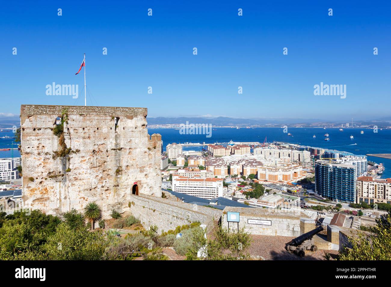 Gibraltar Mauresh Castle port Mer Méditerranée Voyage aperçu de la ville Banque D'Images