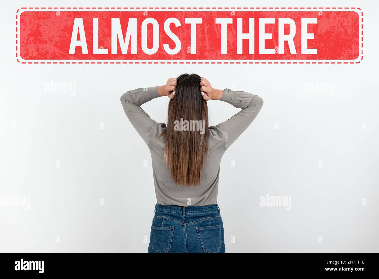 Légende de texte présentant presque là. Concept d'affaires bientôt être ou très presque terminé avec un certain but ou une tâche Banque D'Images