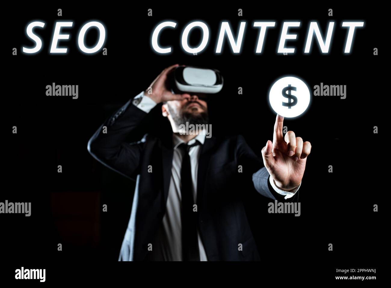 Affiche affichant le contenu Seo. Présentation de l'entreprise création de contenu qui aide les pages Web à se classer haut dans la recherche Banque D'Images