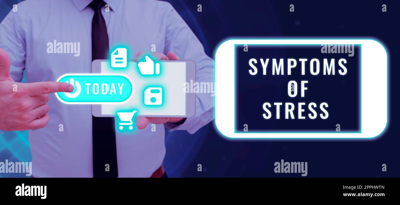 L'écriture à la main signe des symptômes de stress. Mot écrit sur servir comme symptôme ou signe en particulier de quelque chose de indésirable Banque D'Images