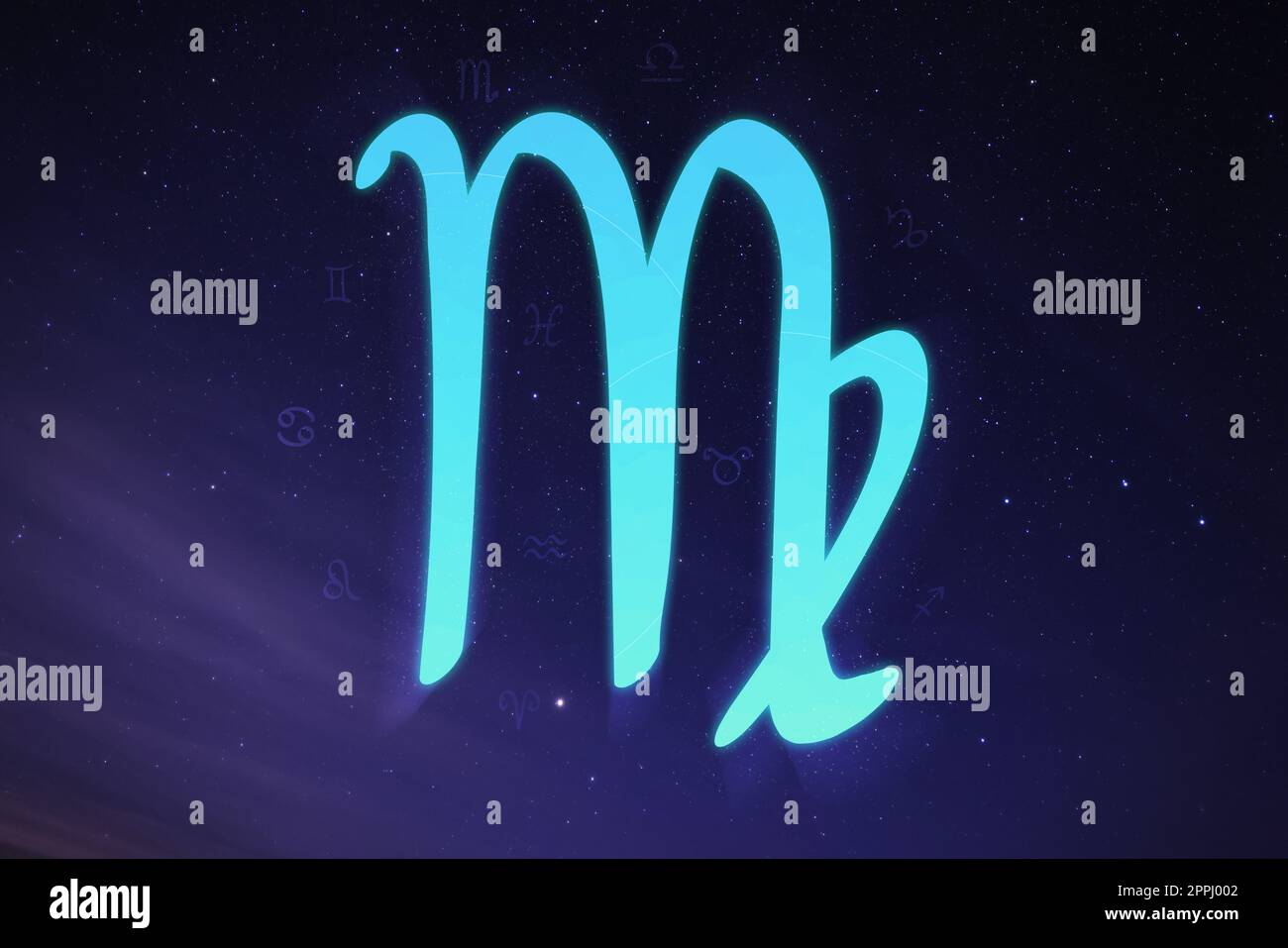 Signe astrologique Vierge dans le ciel nocturne avec un ciel magnifique Banque D'Images