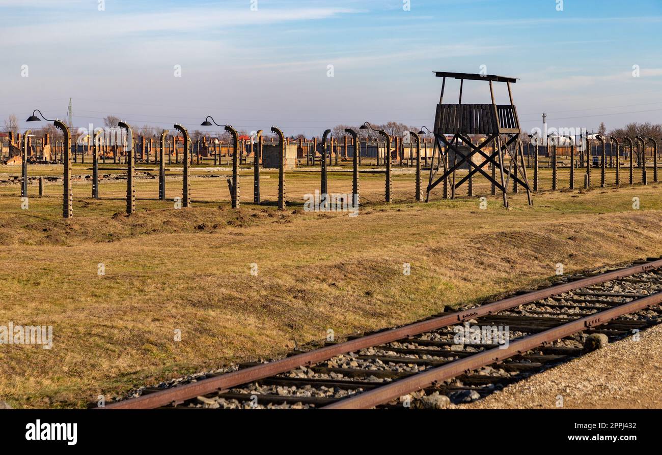 Tours de guet d'Auschwitz II Birkenau Banque D'Images