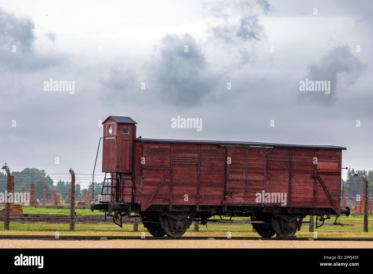 Auschwitz, Pologne - 28 juin 2022 : chariot utilisé pour transporter les prisonniers au camp de concentration d'Auschwitz en Pologne Banque D'Images