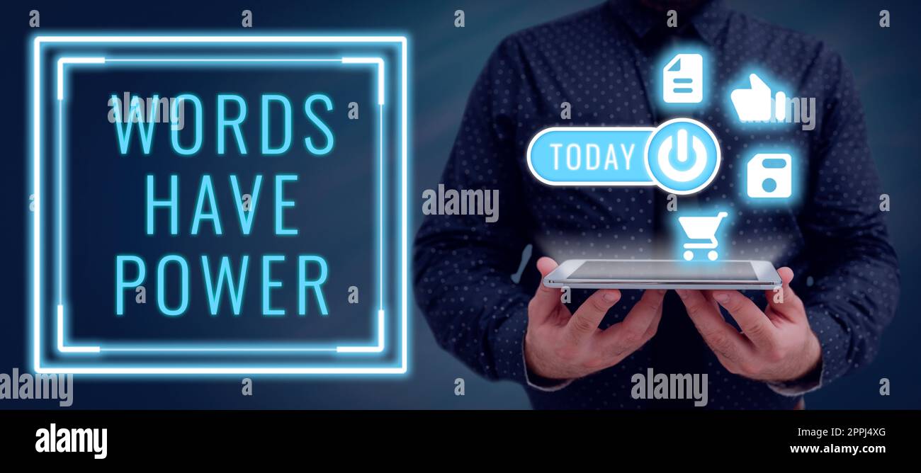 Légende de texte les mots de présentation ont le pouvoir. Mot pour l'énergie la capacité de guérir aide entraver humble et humilier Banque D'Images