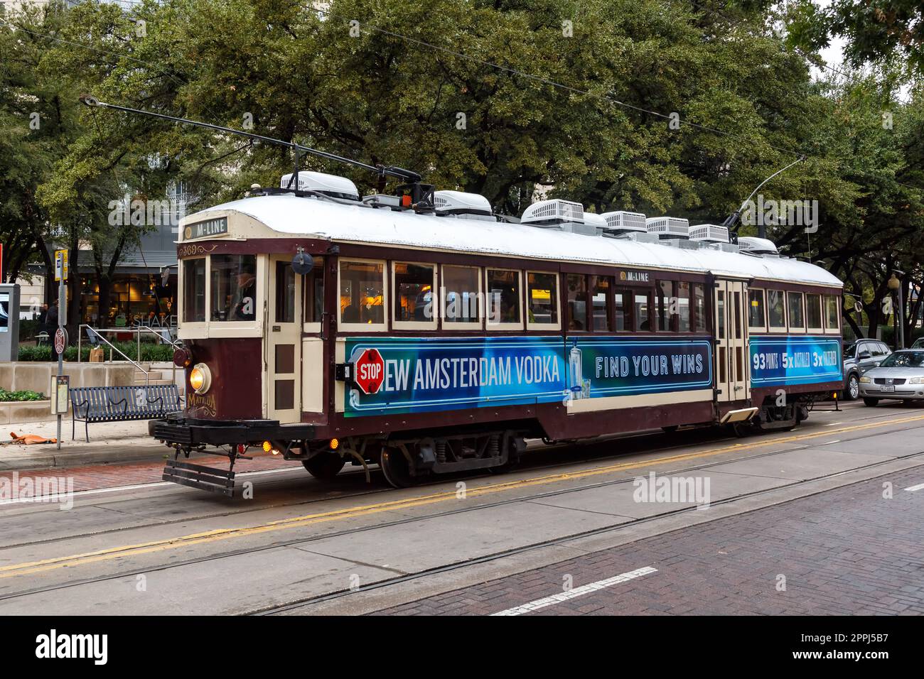 Heritage Streetcar McKinney Avenue tramway M-Line tram à Dallas, États-Unis Banque D'Images