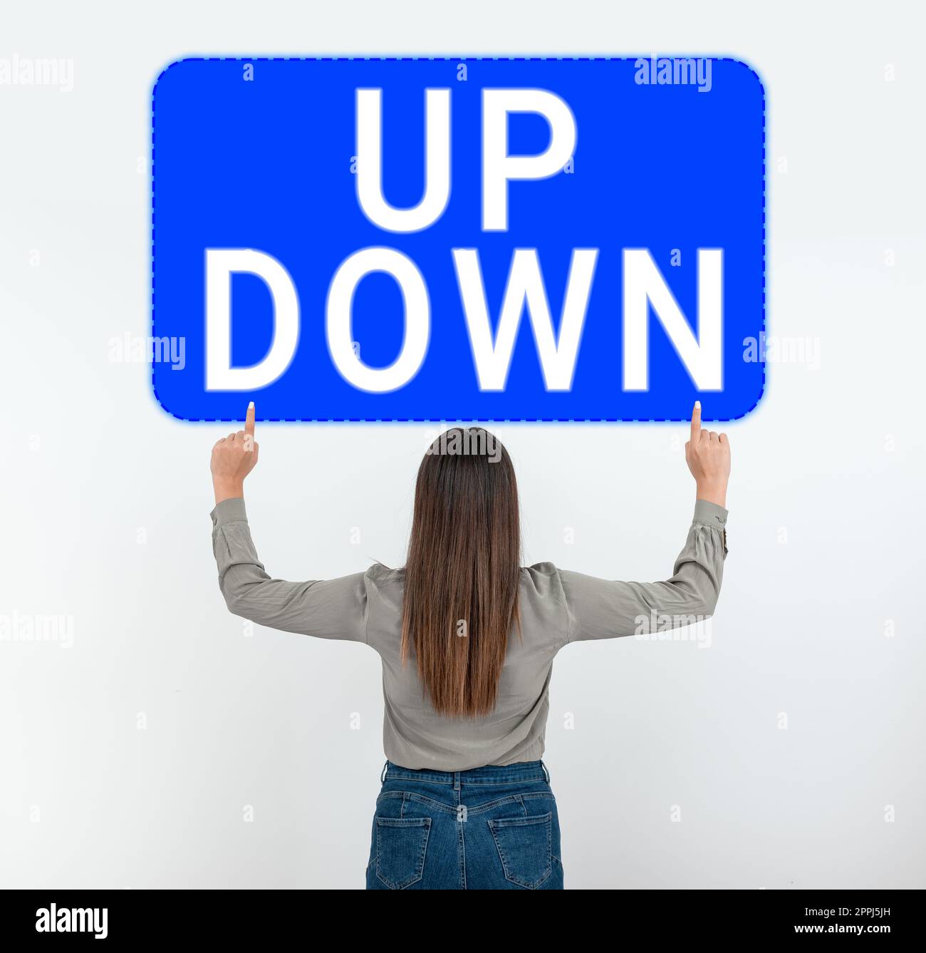 Texte d'écriture Haut vers le bas. Approche commerciale pour regarder ou se sentir à l'envers ou à se sentir complètement vissé Banque D'Images