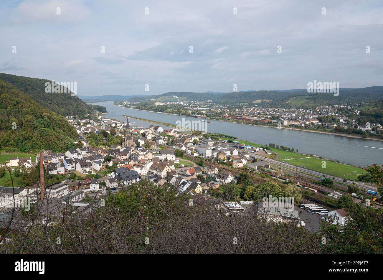 Panorama de Brohl, Vallée du Rhin, Allemagne Banque D'Images
