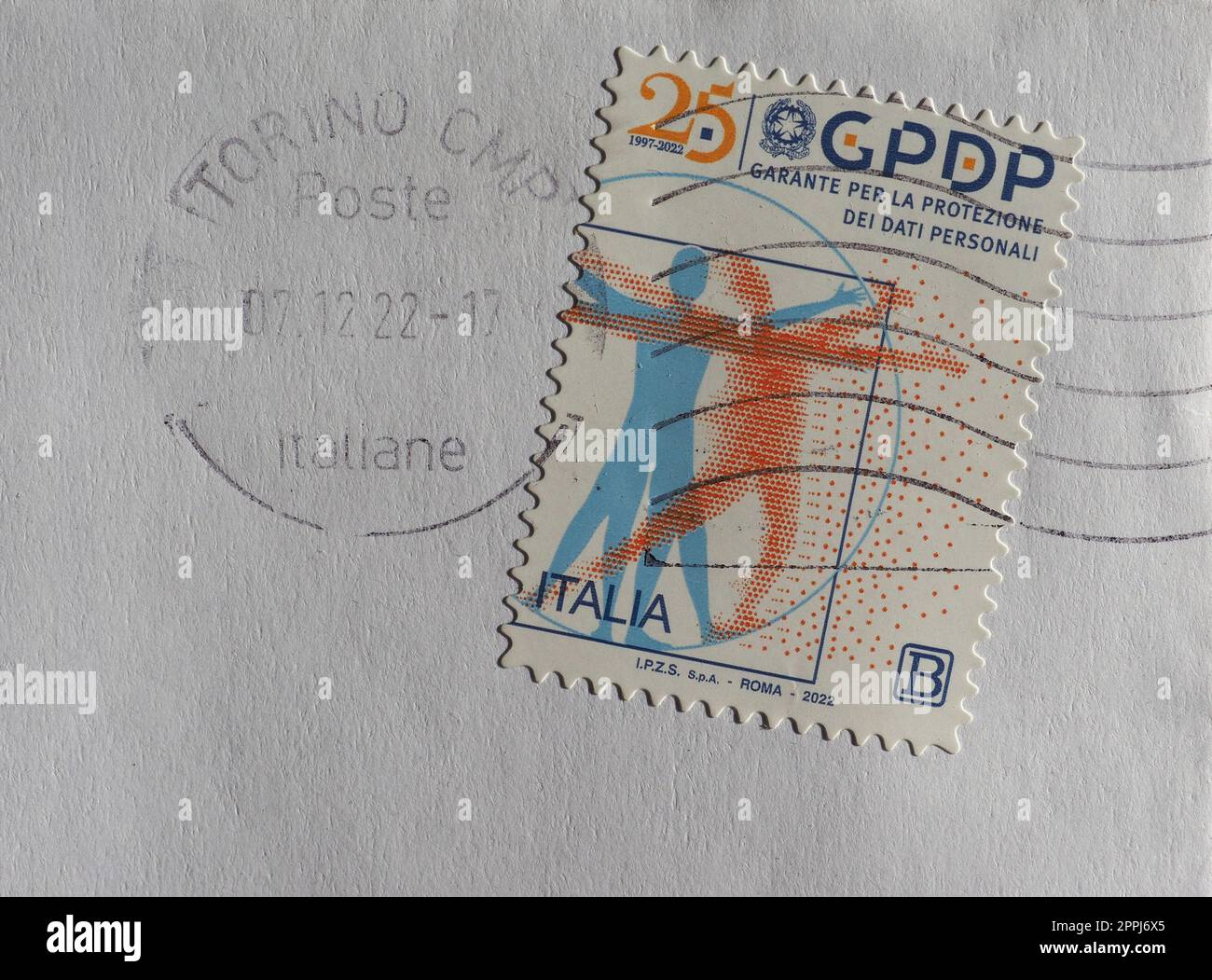 Timbre de l'Italie montrant la traduction GPDP autorité de protection des données Banque D'Images